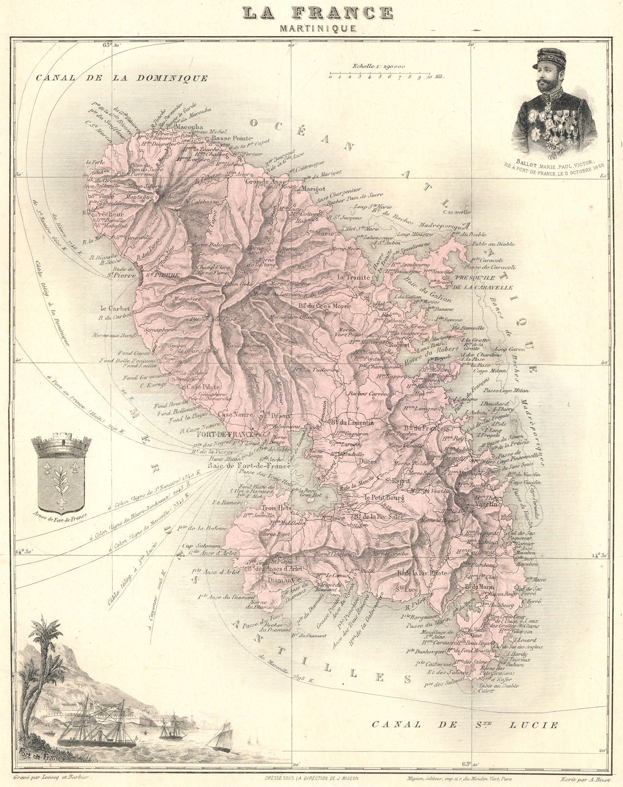 WEST INDIES. Martinique. Fort de France. Vuillemin. 1903 old antique map chart